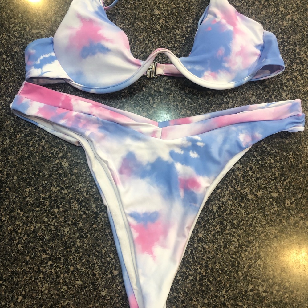 VNVNE Women's Underwired Tie Dye Triangle Bathing Two Pieces Swimsuit Bikini Set